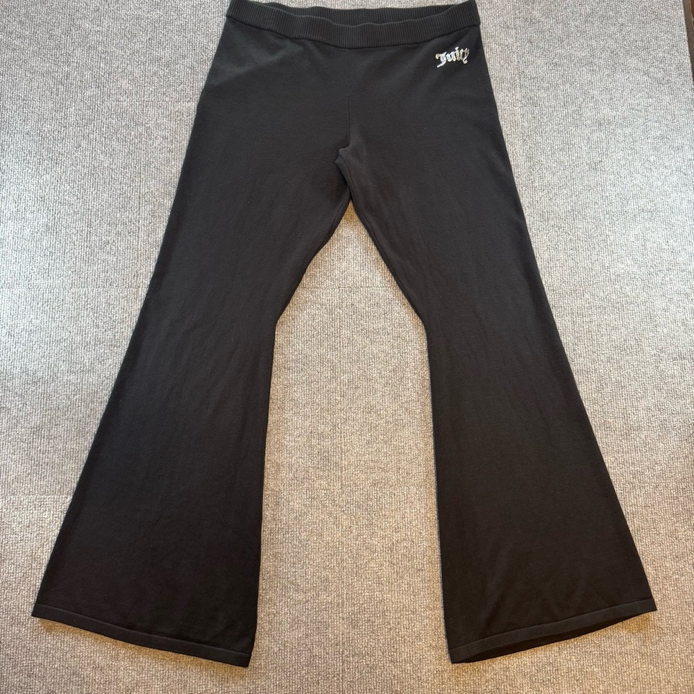 Vtg Y2K Juicy Couture Knit Flare Pants | L | Black Rhinestone Bling Lounge